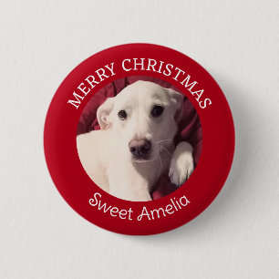 Chapa Redonda De 5 Cm Perro de cachorro lindo Feliz Navidad Rojo
