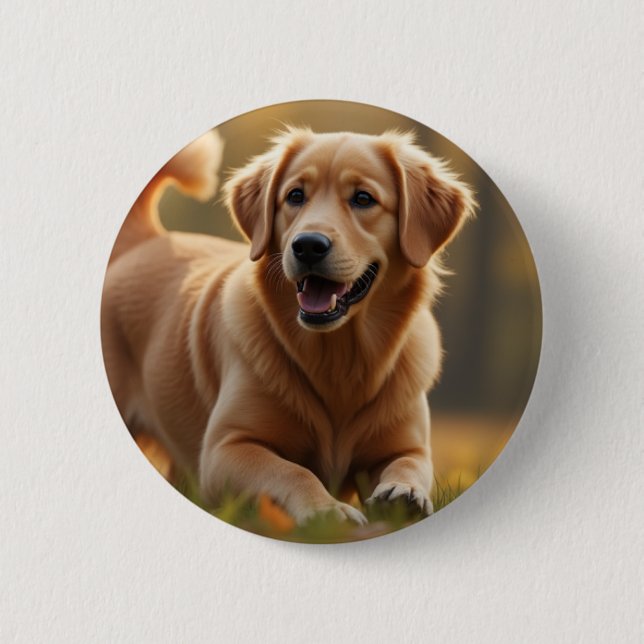 Chapa Redonda De 5 Cm Perro de Golden Retriever (Anverso)