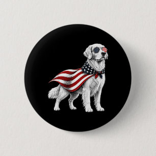Chapa Redonda De 5 Cm Perro de la bandera americana del 4 de julio Retri