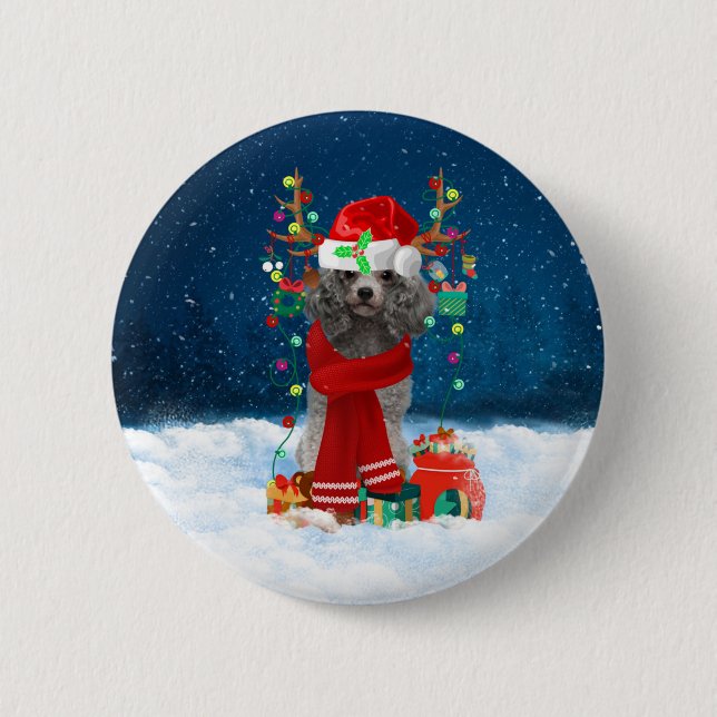 Chapa Redonda De 5 Cm Perro de perro cangrejo con regalos de Navidades  (Anverso)