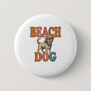 Chapa Redonda De 5 Cm Perro de Playa Grabado Vintage Diseño Gráfico_1