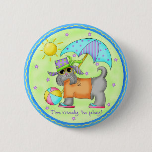 Chapa Redonda De 5 Cm Perro de playa Whimsy Art Green Blue