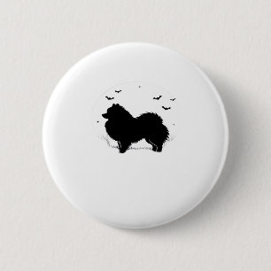 Chapa Redonda De 5 Cm Perro de Pomerania � Halloween Moon Silhouette Cla