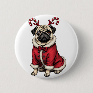 Chapa Redonda De 5 Cm Perro de Pub Vestido con Traje de Santa para Amant