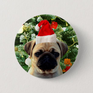 Chapa Redonda De 5 Cm Perro de pug cachorro árbol de Navidad Ornamentos