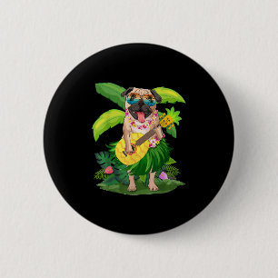 Chapa Redonda De 5 Cm Perro de Pug y amp hawaiano; ucraniano de piña va