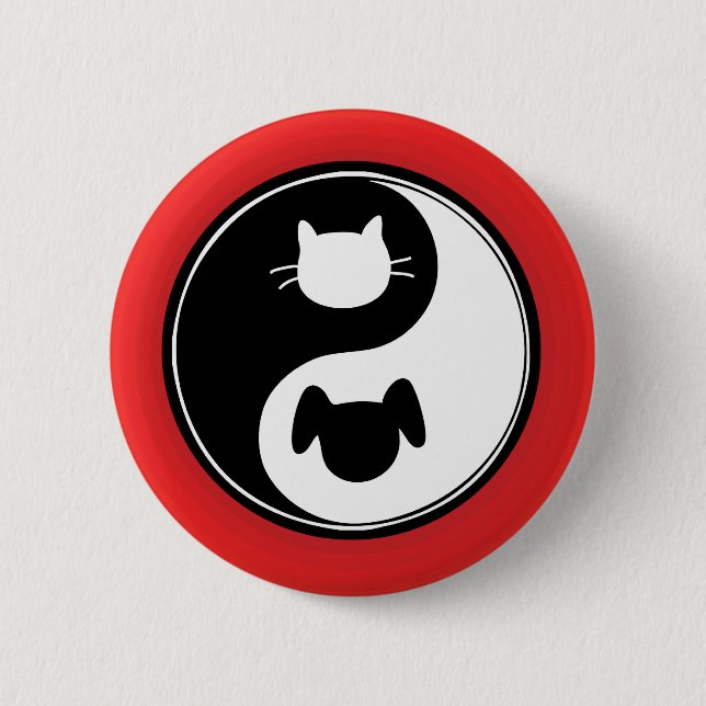 Chapa Redonda De 5 Cm Perro del gato de Yin Yang (Anverso)
