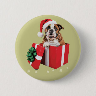 Chapa Redonda De 5 Cm Perro divertido Bulldog inglés Luces de Navidad en