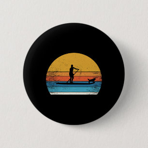 Chapa Redonda De 5 Cm Perro divertido en paddle surf SUP