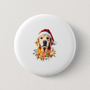Chapa Redonda De 5 Cm Perro divertido Golden Retriever sombrero de Santa