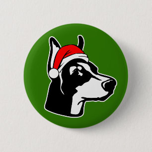 Chapa Redonda De 5 Cm Perro Doberman con Navidades Santa Hat