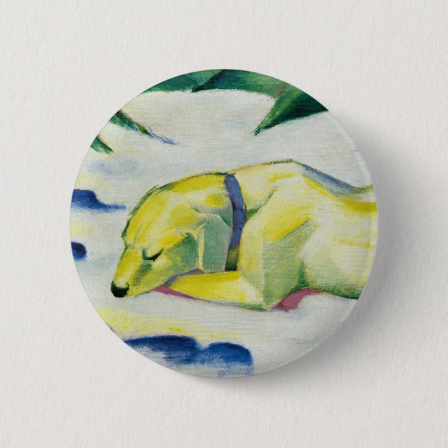 Chapa Redonda De 5 Cm Perro en la pintura de Nieve de Franz Marc (Anverso)