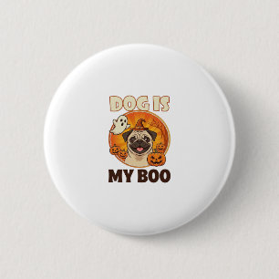 Chapa Redonda De 5 Cm Perro Es Boo Pug Halloween Fantasma Calabaza