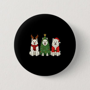 Chapa Redonda De 5 Cm Perro Esquimal Americano Retro Navidad Santa Reno