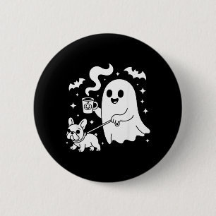 Chapa Redonda De 5 Cm Perro Fantasma Bulldog Francés Café Halloween