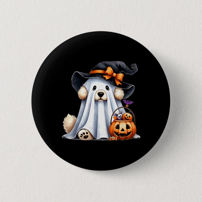 Chapa Redonda De 5 Cm Perro Fantasma de Halloween (Anverso)