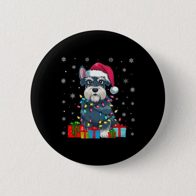 Chapa Redonda De 5 Cm Perro Feo Navidad enciende Santa Hat Schnauzer Dog (Anverso)