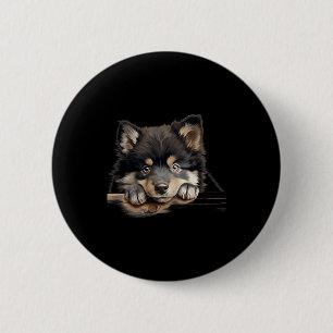 Chapa Redonda De 5 Cm Perro Finnish Lapphund Mamá Papá Asomándose Cachor