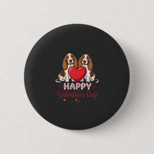 Chapa Redonda De 5 Cm Perro Floral de San Valentín Basset Hound