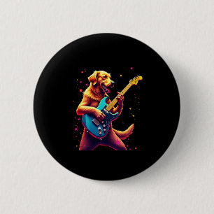Chapa Redonda De 5 Cm Perro Golden Retriever Jugando Rock de guitarra el