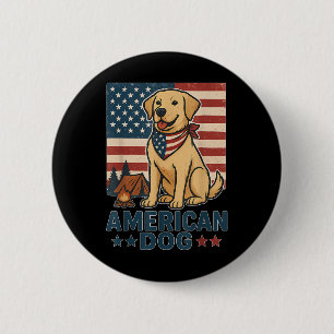 Chapa Redonda De 5 Cm Perro Lindo Americano Patriótico Bandera De Usa 4