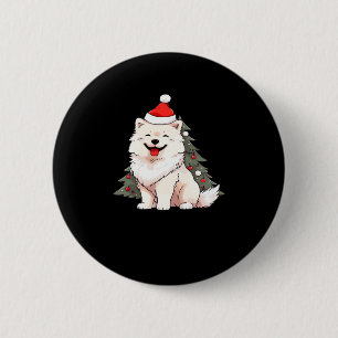 Chapa Redonda De 5 Cm Perro lindo vestido con sombrero de Papá Noel y cá