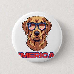 Chapa Redonda De 5 Cm Perro Merica con bandera de EE.UU. gafas de sol ar
