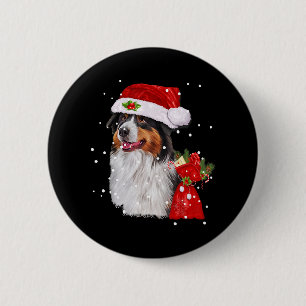Chapa Redonda De 5 Cm Perro Pastor Australiano Sombrero de Santa Navidad