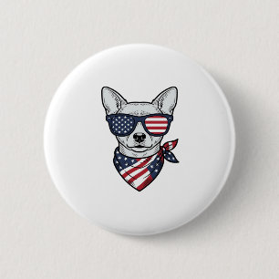 Chapa Redonda De 5 Cm Perro Patriótico con Gafas de Sol de Bandera Vecto