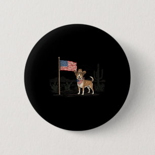 Chapa Redonda De 5 Cm Perro Patriótico Usa 4 De Julio Bandera Americana
