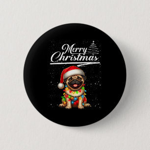 Chapa Redonda De 5 Cm Perro Pug Divertido Luces de Navidad Sombrero de S