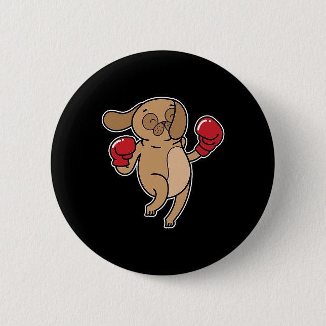 Chapa Redonda De 5 Cm Perro Pug Hace Boxeo (Anverso)