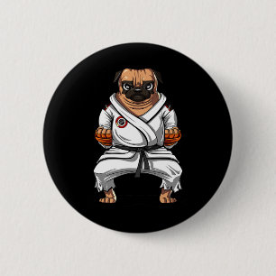 Chapa Redonda De 5 Cm Perro Pug Karate Artes Marciales Kickboxing Jiu Ji