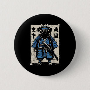 Chapa Redonda De 5 Cm Perro Pug Samurai Gracioso Hombres de arte guerrer