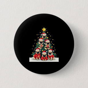 Chapa Redonda De 5 Cm Perro Pugs Navidad Árbol Cute Navidad (4)