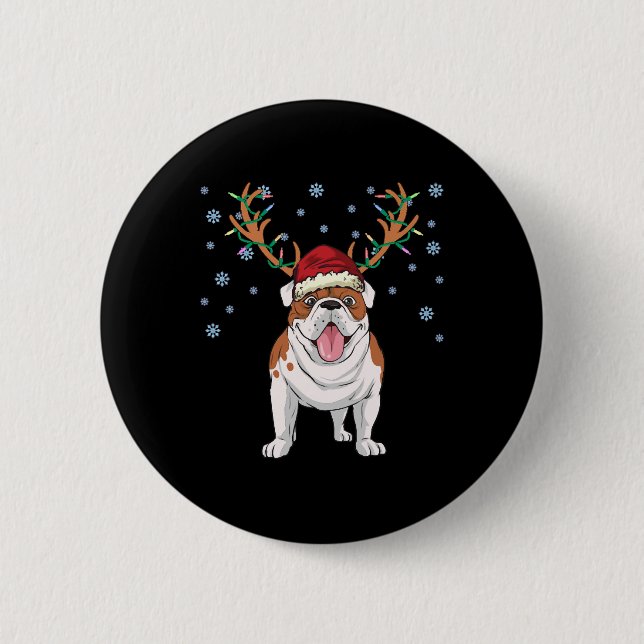 Chapa Redonda De 5 Cm Perro reno en bulldog inglés para navidades (Anverso)