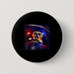 Chapa Redonda De 5 Cm Perro retriever dorado de policía divertido conduc