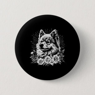 Chapa Redonda De 5 Cm Perro retro estilo tatuaje Keeshond