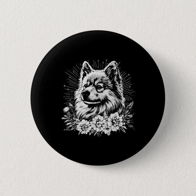 Chapa Redonda De 5 Cm Perro retro estilo tatuaje Keeshond (Anverso)