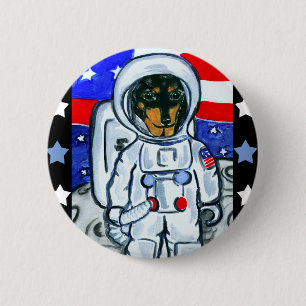 Chapa Redonda De 5 Cm Perro salchicha astronauta