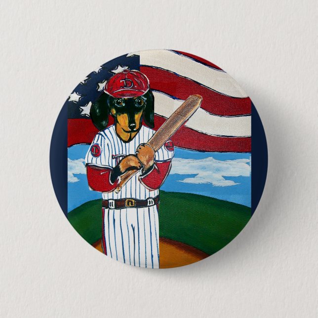 Chapa Redonda De 5 Cm perro salchicha de béisbol (Anverso)
