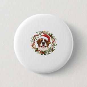 Chapa Redonda De 5 Cm Perro San Bernardo con sombrero de Santa Navidad C
