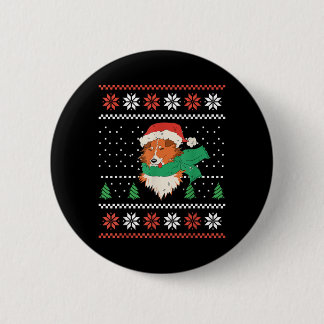 Chapa Redonda De 5 Cm Perro Sheltie De Navidad Con Gorro De Santa Navide