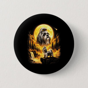 Chapa Redonda De 5 Cm Perro Shih Tzu Aullando a La Luna Vintage 90s Retr
