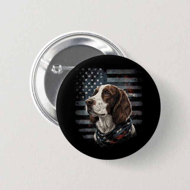 Chapa Redonda De 5 Cm Perro Springer Spaniel Bandera Americana (Anverso y reverso)