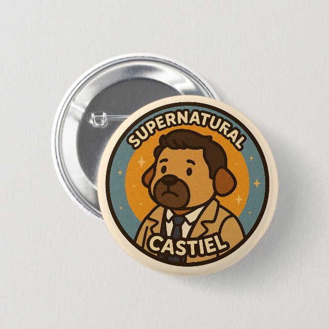 Chapa Redonda De 5 Cm "Perro supernatural - Castiel" (Anverso y reverso)
