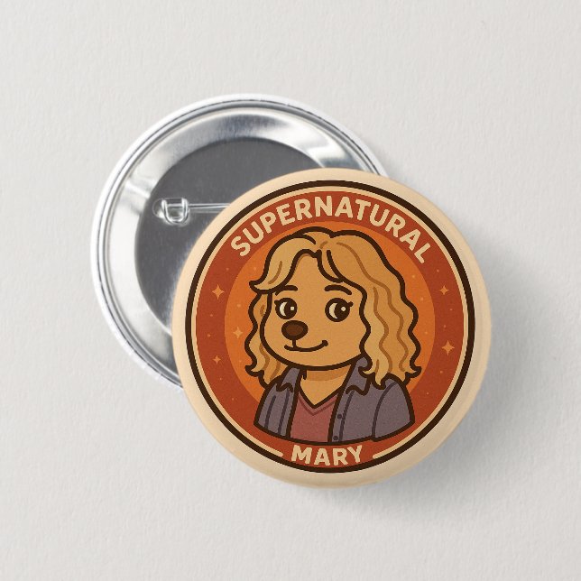 Chapa Redonda De 5 Cm Perro supernatural - Mary Pin (Anverso y reverso)