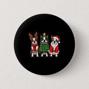Chapa Redonda De 5 Cm Perro Terrier de Boston de Navidad Retro Santa Ren