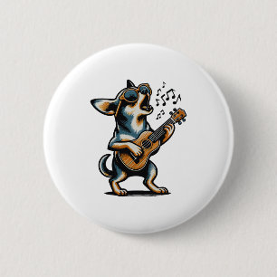 Chapa Redonda De 5 Cm Perro tocando guitarra cantando Chihuahua Perro di