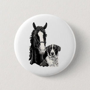 Chapa Redonda De 5 Cm Perro Y Caballo Amante De La Caballo Rigiendo Ecue
